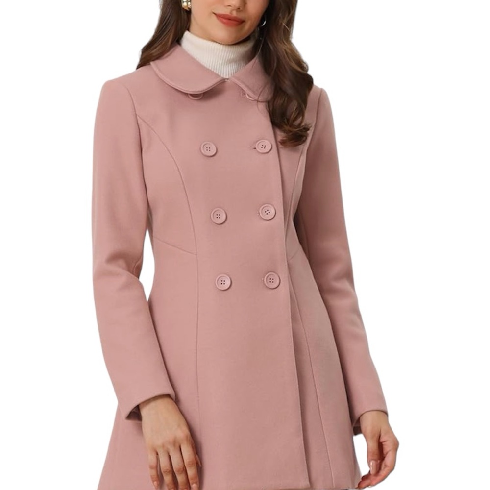 Allegra K Women's Peter Pan Collar Double Breasted  Pea Coat, Medium